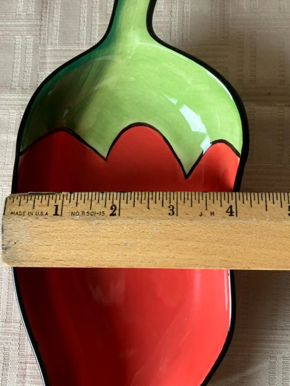 VTG Clay Art Hand Painted Red Chili Pepper Dish Trinket Candy Serving Bowl